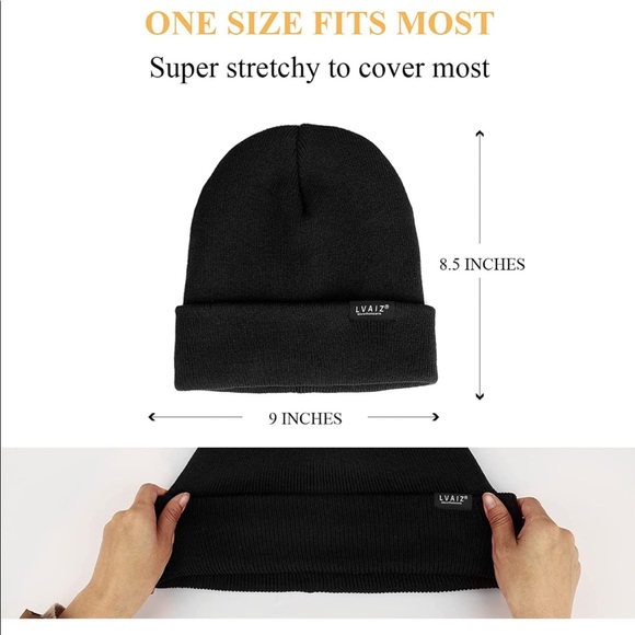 BLACK UNISEX SATIN LINED (winter) BEANIE HAT (BRAND NEW) - Picture 2 of 4
